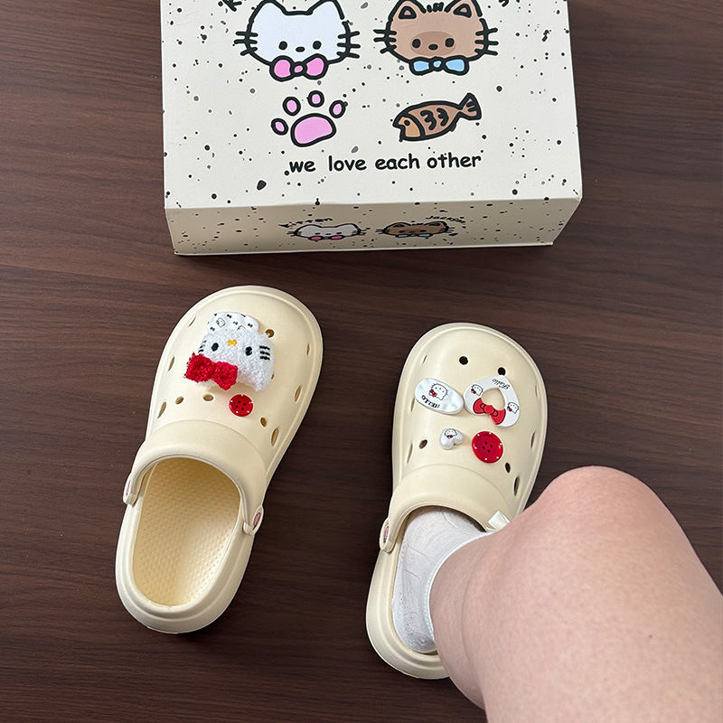 Summer Cute Cartoon Plush Cat Clogs for Girls, Soft-Soled Comfortable Home Casual Slip-On Sandals