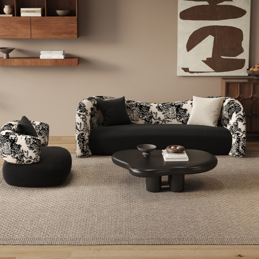 Retro negro lujoso sofá curvo sala de estar pequeña tienda de ropa simple salón de belleza sala de descanso negociación recepción