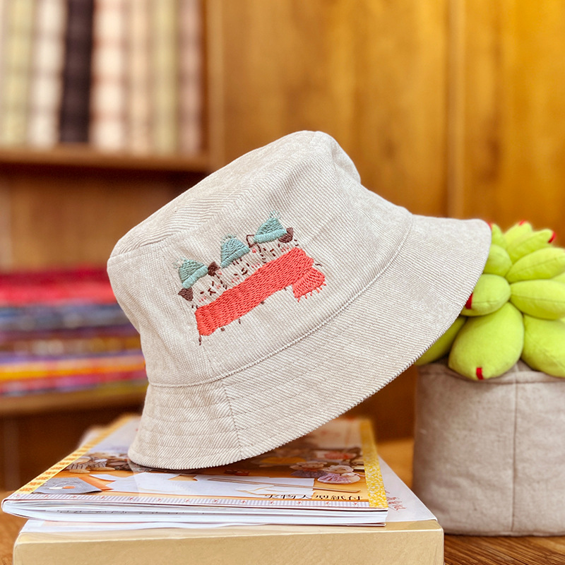 Lu bordado a mano diy sombrero de pescador sombrero de deportes para hombres y mujeres estudiantes sombrero de flores de dibujos animados casuales coreanos