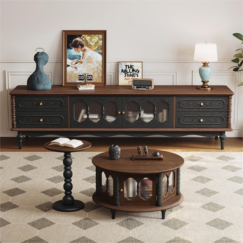 Mesa de té de madera sólida francesa retro estilo medio antiguo sala de estar casa gabinete de televisión combinación de estilo oval americano