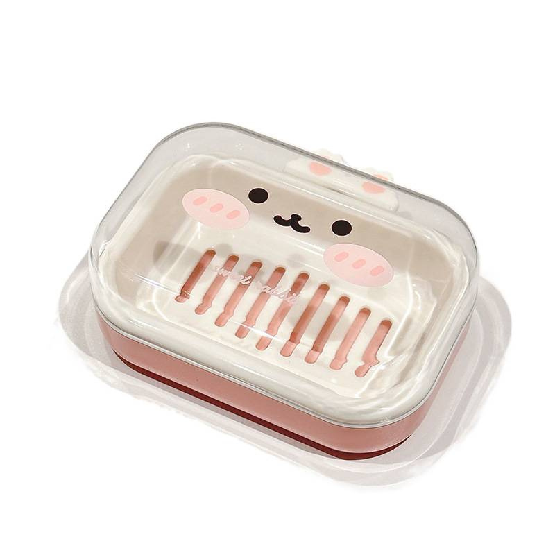 Caja de jabón de drenaje de doble capa de dibujos animados, caja de jabón a prueba de humedad con cubierta para el baño doméstico, dormitorio de estudiantes, caja de jabón de baño image 6