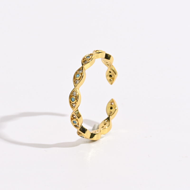 Fashion Geometric Copper Open Ring Stoving Varnish Zircon Copper Rings