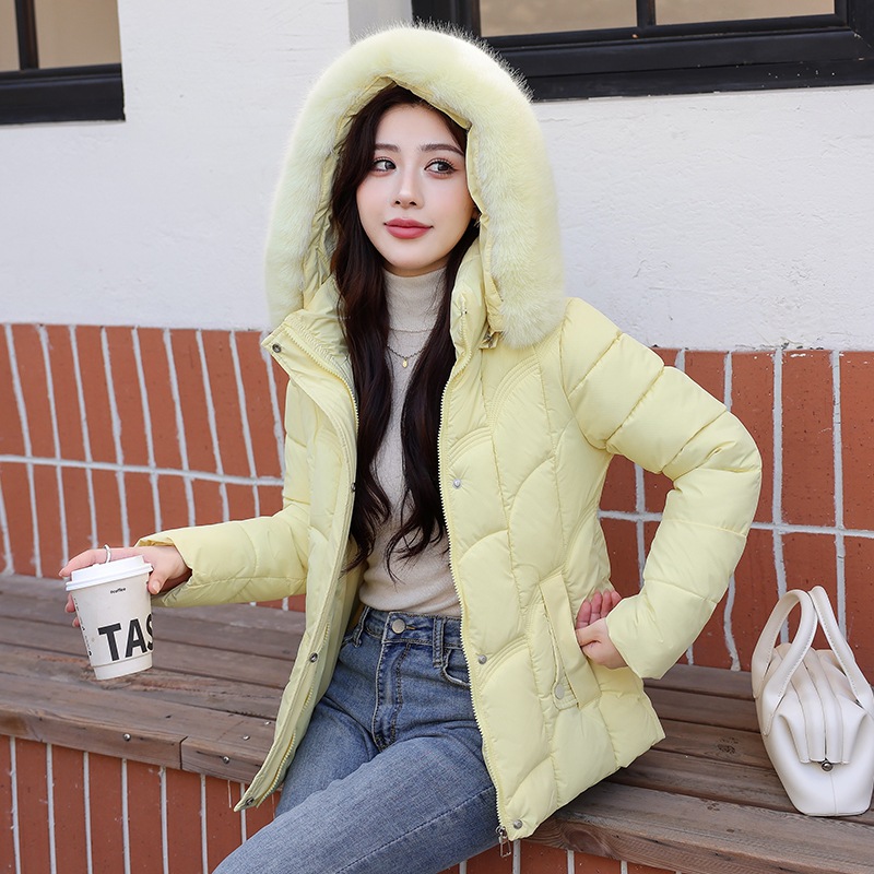 Comercio exterior nueva ropa de algodón de pluma coreana ropa de algodón de mujer gran cuello de cabello delgado chaqueta de algodón pequeña chaqueta de invierno gruesa ropa de mujer