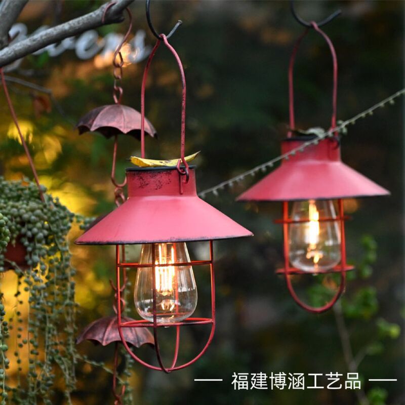 Wrought Iron Vintage Courtyard Hanging Lamp Ornaments Decorative Solar Chandelier Garden Villa Outdoor Street Light Outdoor Waterproof