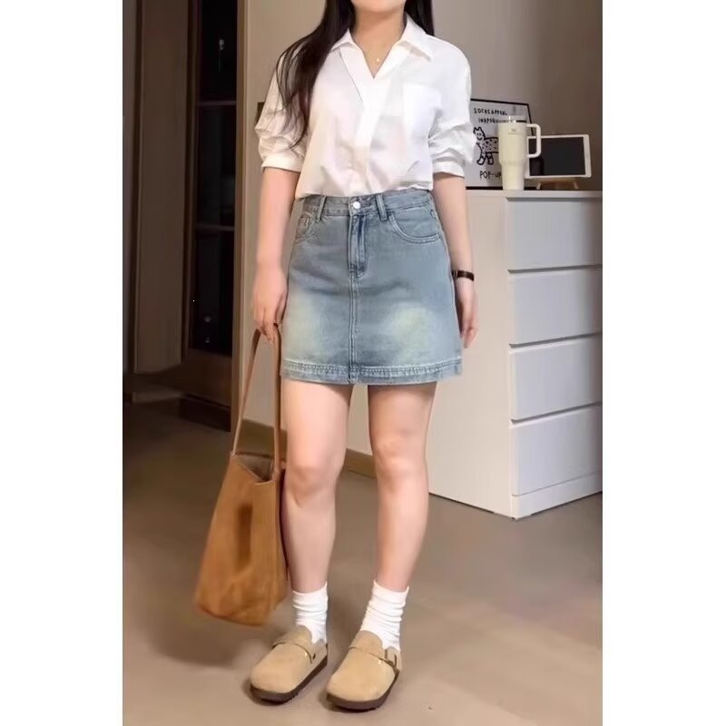Blue summer denim skirt