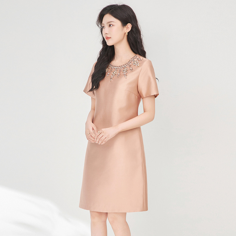 2509913-Light Luxury, Elegant and Elegant, Heavy-Duty Studded Round Neck Dress, High-End Dress, Nanyou Women's Summer Style