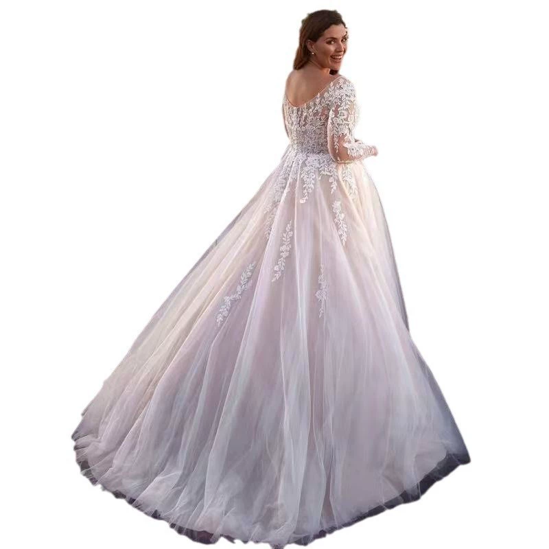 Свадебное платье, элитное, с длинным рукавом, импортное, Aliexpress, V-образный вырез, фатин