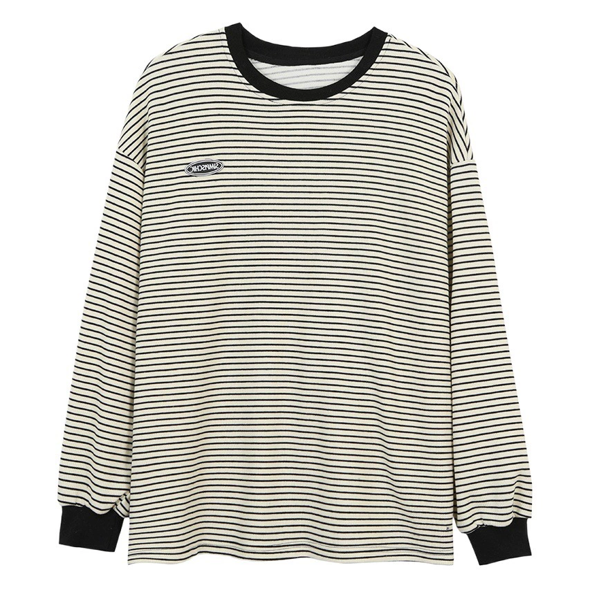 Цельная футболка в полоску с доставкой, нижняя рубашка, Женский Осенний новый свитер с круглым вырезом и длинным рукавом, Женский Топ в Корейском стиле, верхняя одежда