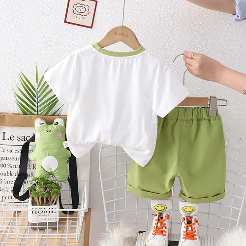 Summer Set for Boys and Girls  Cartoon Children's Short Sleeve Clothing for Young Children and Babies - Frog Summer Outfit Two-Piece Set Trendy