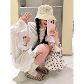 韩系甜美软萌小熊纯棉睡衣女夏季大码长袖T恤家居服连衣裙可外穿