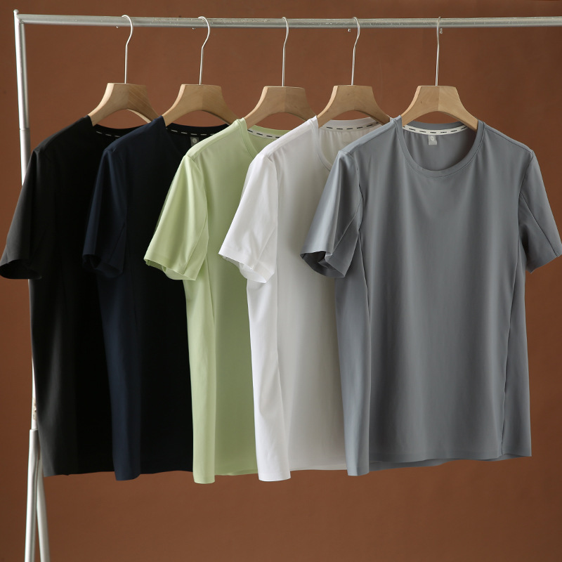 Summer Men's Laser Cutting Seamless Rubber Crewneck Pullover Quick-drying Short-sleeved Trendy Men's Draped Smooth Elastic T-shirt