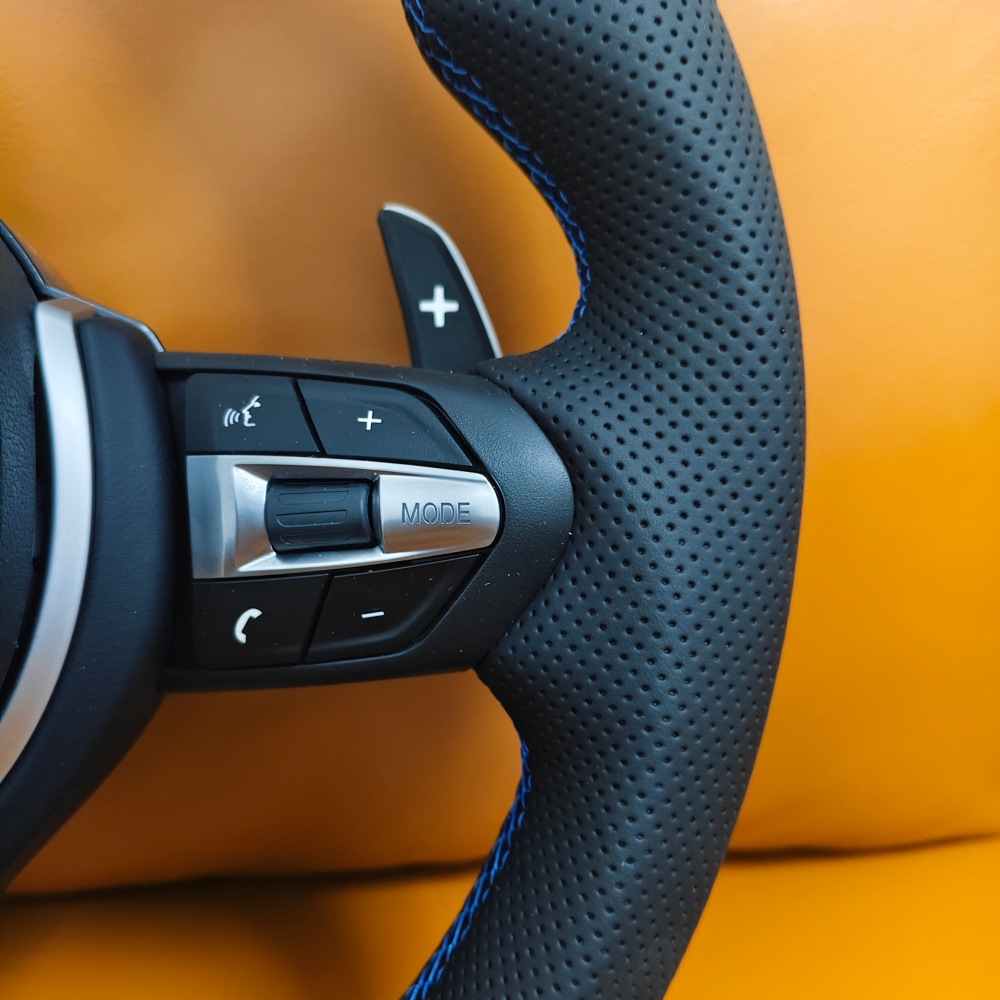 Custom blue buttons with return-to-center stitching are suitable for steering wheel modification in all BMW series 12345678