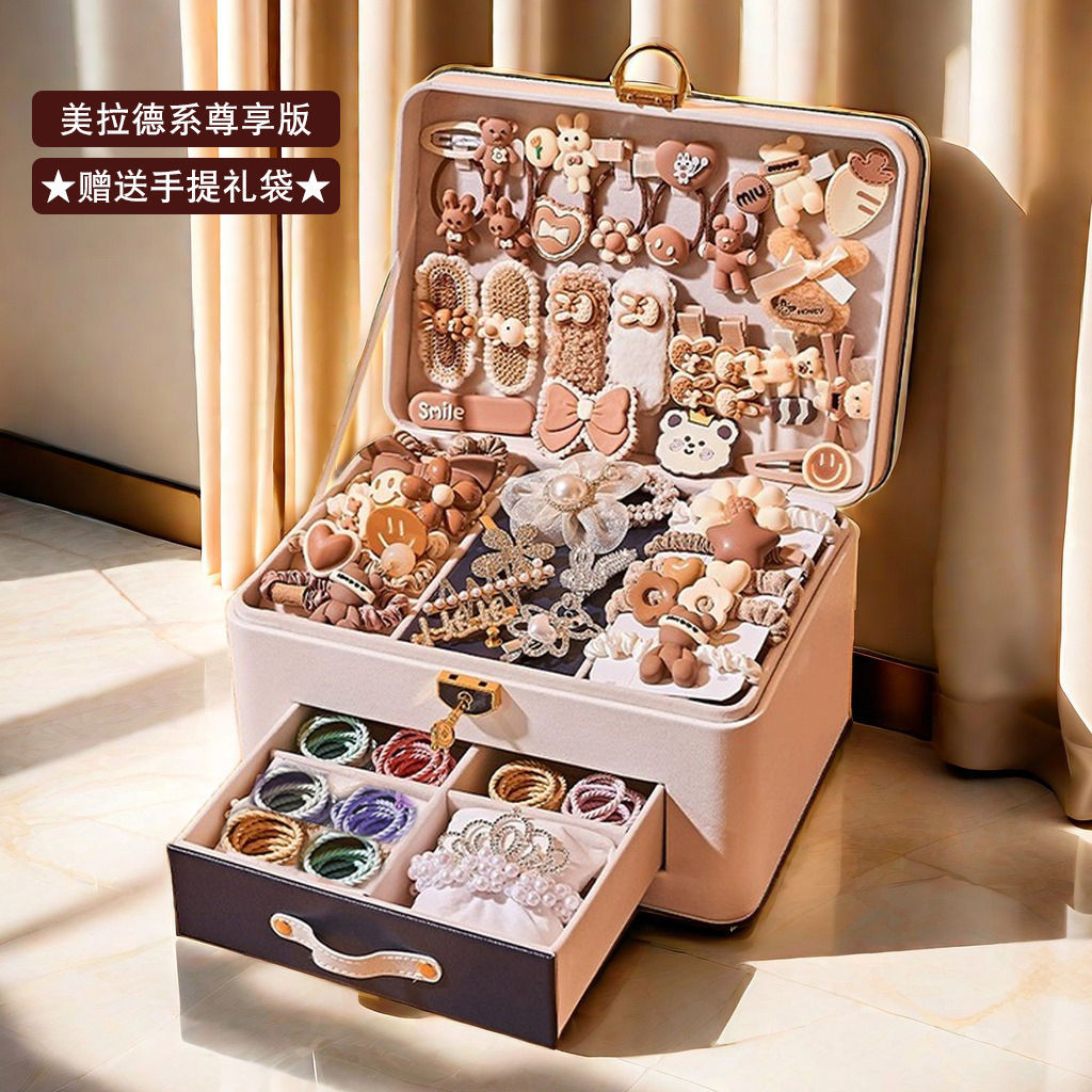 커피컬러 헤어 액세서리 세트 선물상자 [단독판] 화이트