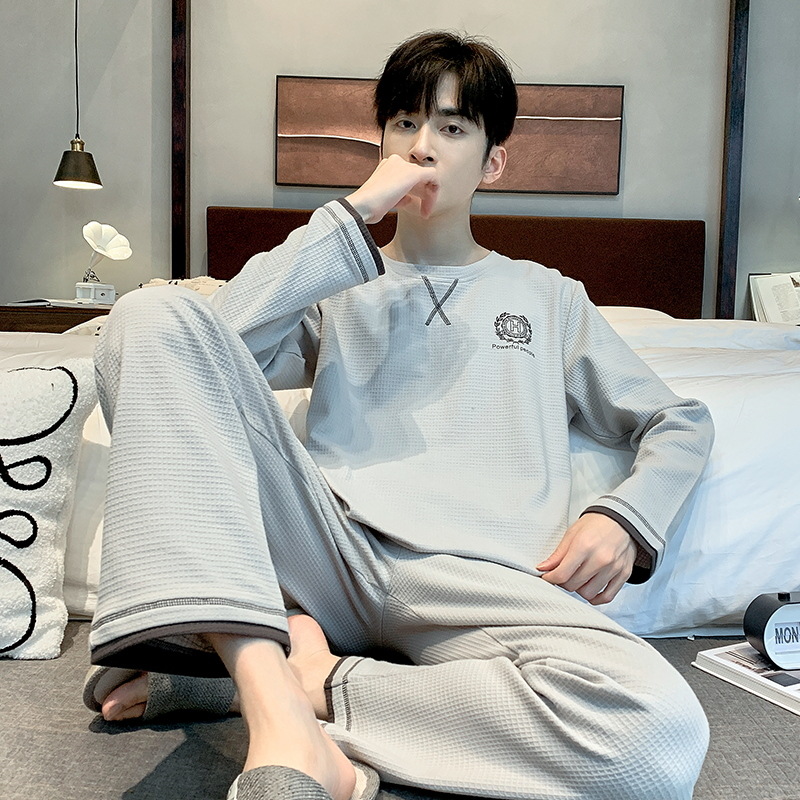 Pijamas de los hombres primavera y otoño manga larga casual simple juventud más tamaño estilo coreano vestir prendas exteriores suéter homewear traje