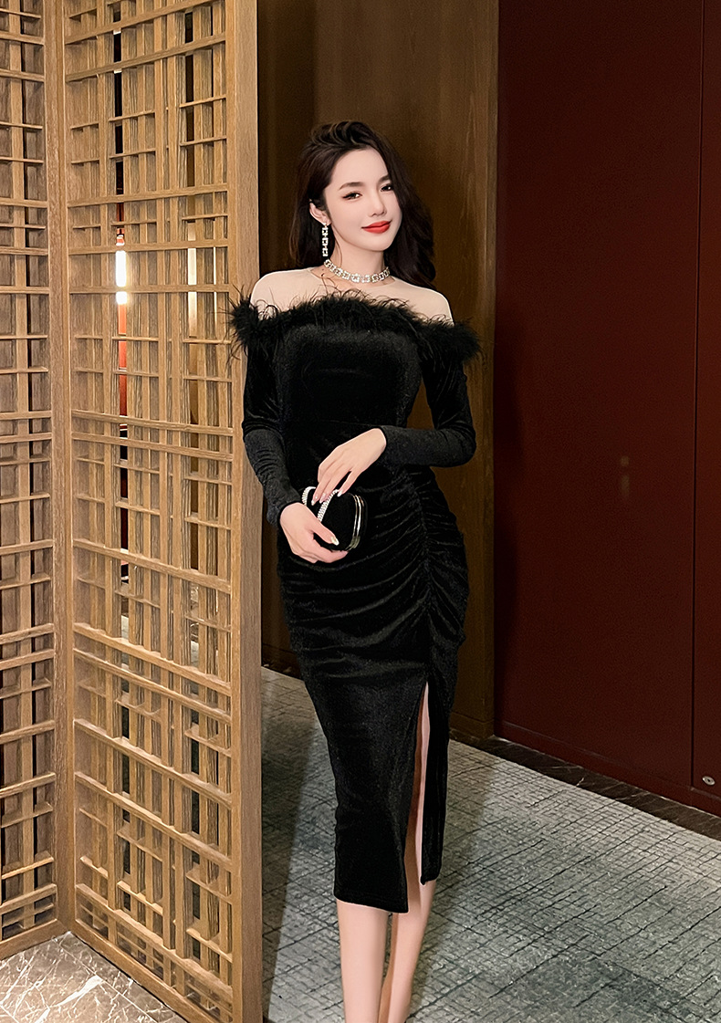 Đầm maxi nhung tua rua phong cách tiểu thư Pháp — Màu đen chi tiết 15