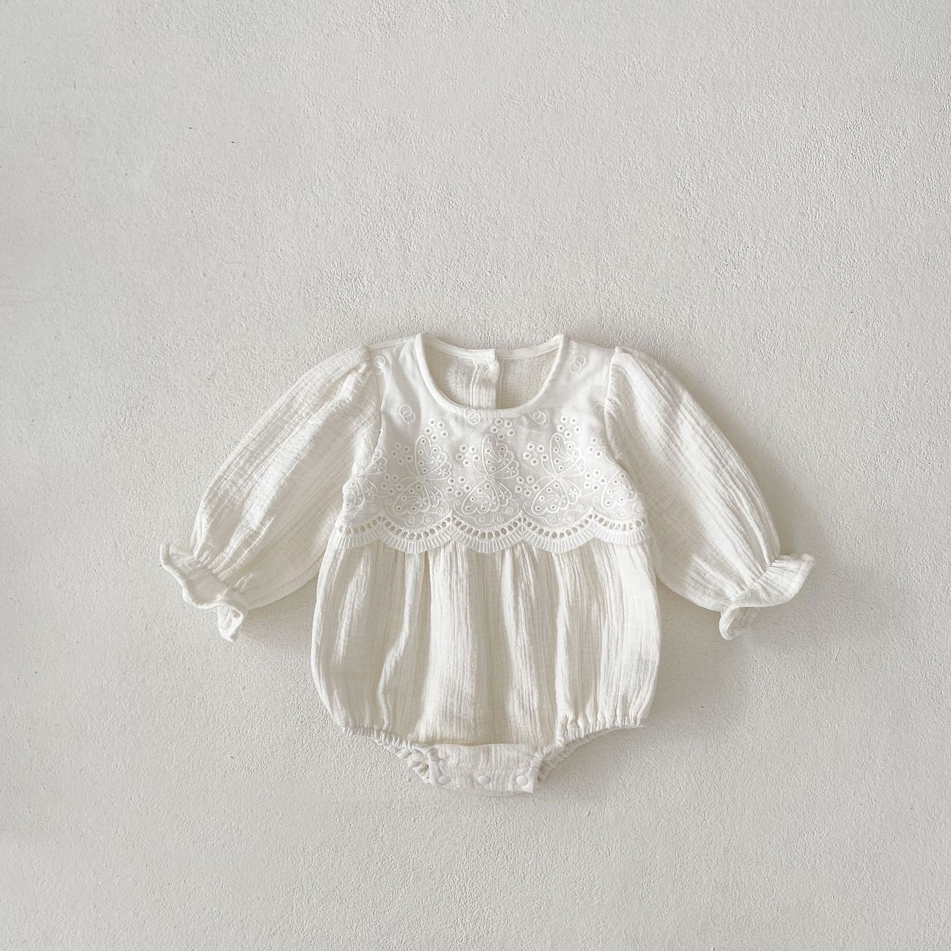 Baby and toddler autumn 2024 cotton bubble long sleeved khaki women's baby solid color ladylike bag fart triangle_voghion.com