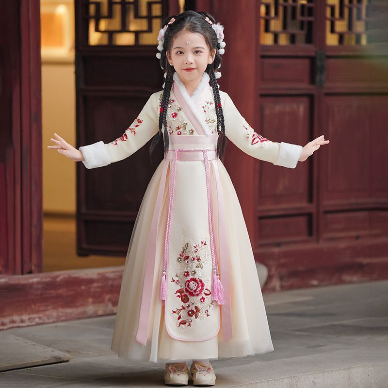 儿童民族服装唐装宝宝新年服冬季加绒拜年服女童汉服中国风裙冬款