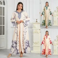 Трансграничный Новый Ближний Восток Женская Мода Мусульманская Одежда abaya Платье с принтом Noon Amazon