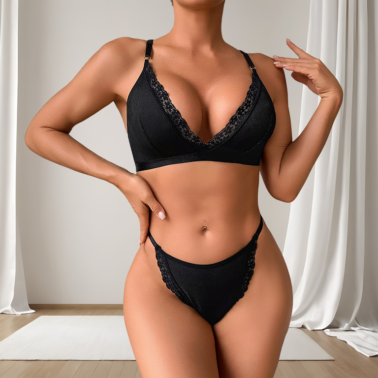 Sexy and Interesting Cross-Border Hot Style European and American Special Bra Set with Love Buckle Cross Straps Comfortable Factory Direct Sale