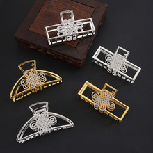 新款民族风发夹优雅后脑勺盘发百搭鲨鱼夹简约中国结合金抓夹批发