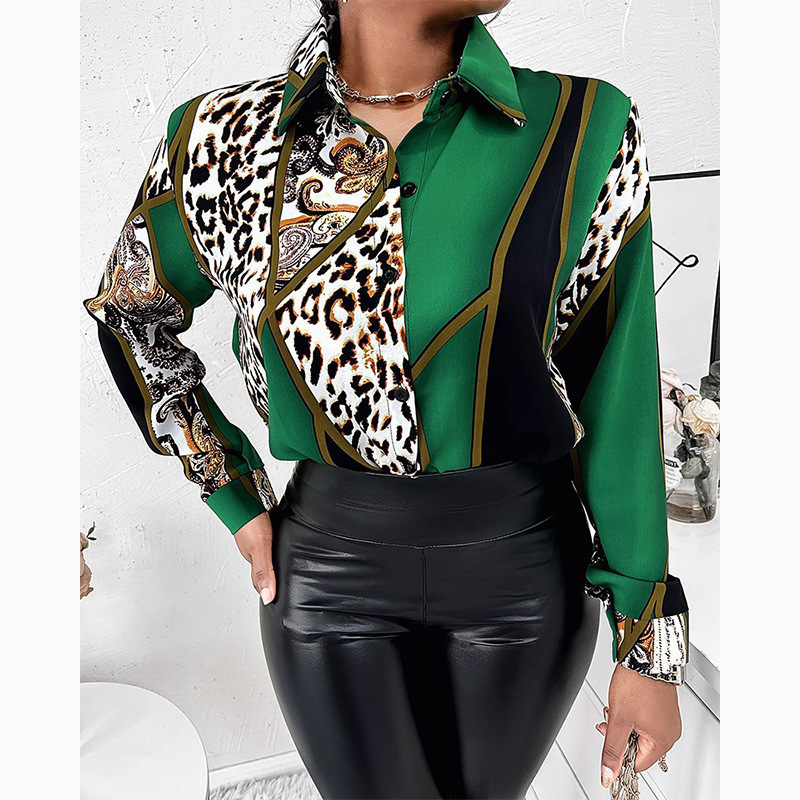 2025 European and American Export Women's Shirts Women's Cross-Border Tops Spring & Fall Long-Sleeved Women's Button Digital Printed Shirts 2025 European and American Export Women's Shirts Women's Cross-Border Tops Spring & Fall Long-Sleeved Women's Button Digital Printed Shirts