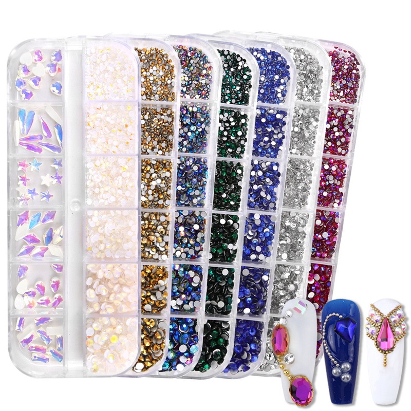 Amazon's Hot-Selling 12-Grid Irregular Flat-Bottom Rhinestone Ab Nail Art Decorations DIY Nail Decoration Direct from the Manufacturer