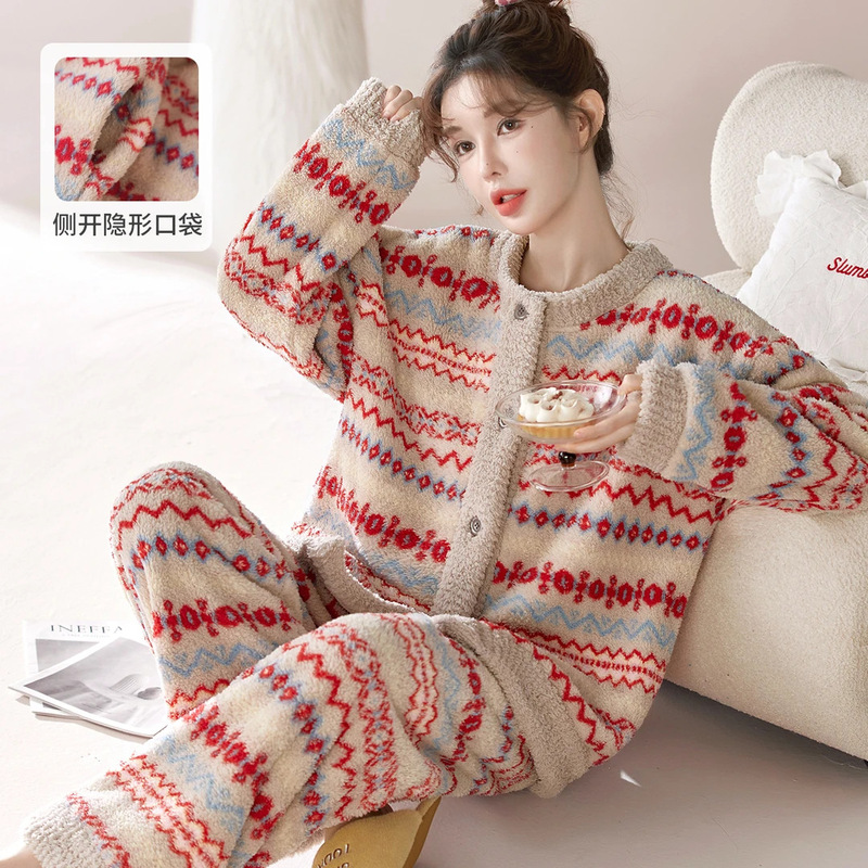 Shali Velvet Series] Retro High-End Wearable Flannel Autumn and Winter Pajamas Warm Velvet Warm Women's Home Clothes