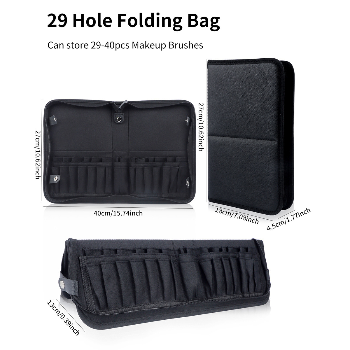 Nuevo bolso de cepillo de maquillaje transfronterizo de 14-40 agujeros bolsa de almacenamiento de gran capacidad bolsa de maquillaje plegable negra grande en stock