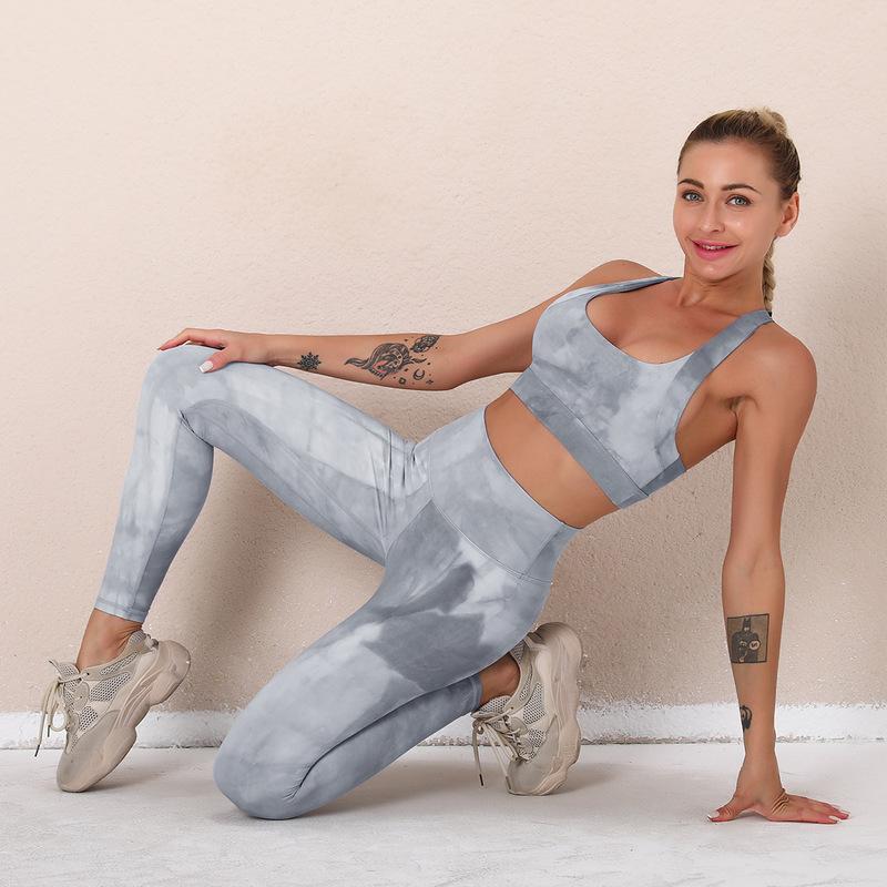 Tie Dye High Stretch Vest & Pants Yoga Set NSNS103603