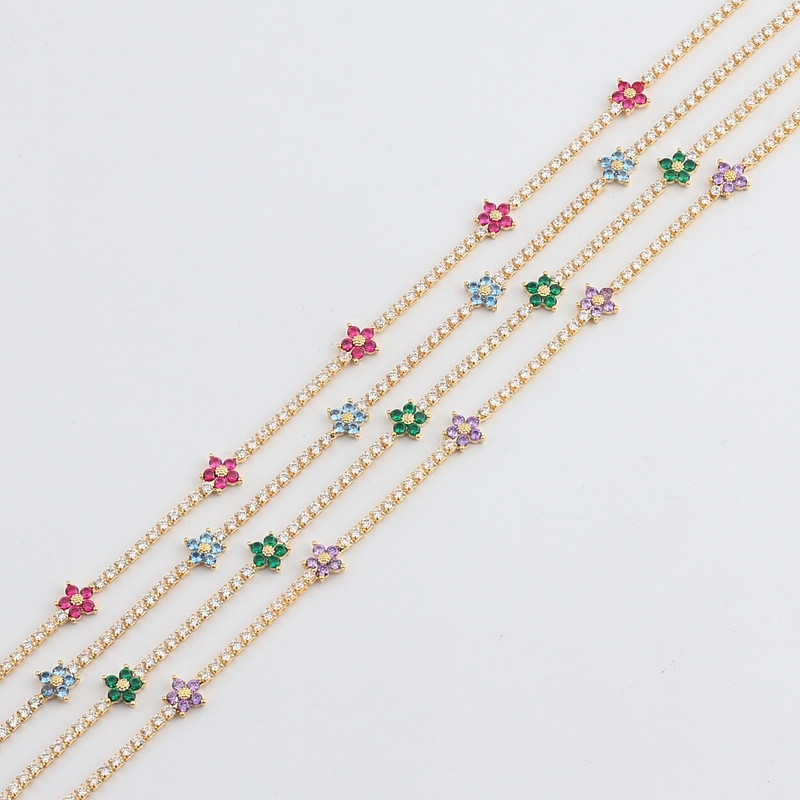 Simple Style Flower Zircon Copper Tennis Chain Choker Wholesale display picture 1
