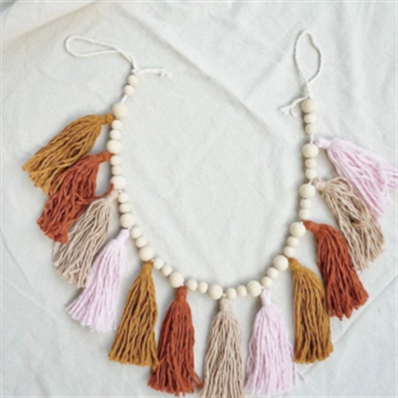 Decoración Colgante de Pared Tejida con Cuentas de Madera, Estilo Nórdico, con Borlas y Pompones, Juego Completo, 2026