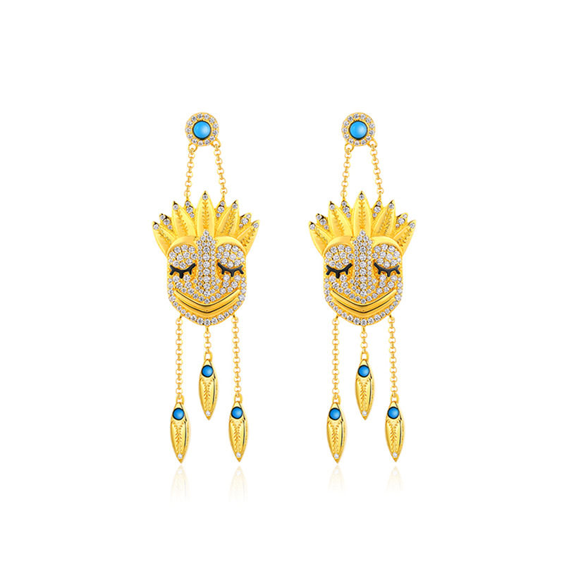 personality mysterious Indian tassel imitation sapphire mask earringspicture6