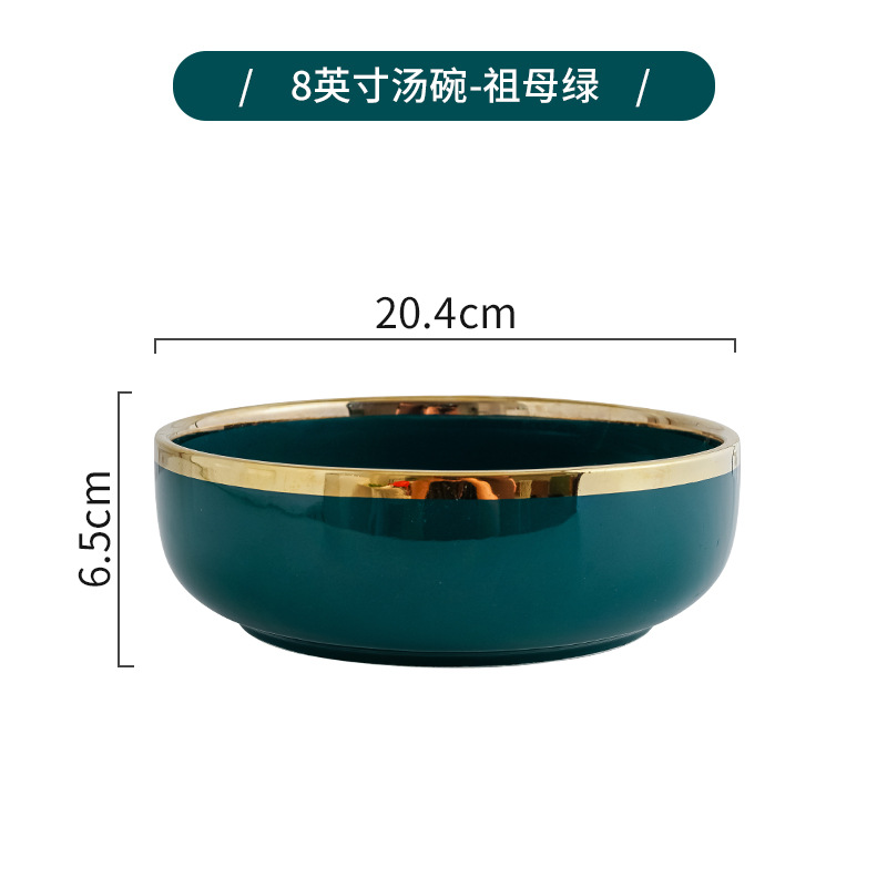 Nórdico tazón plato traje personalizado hogar tazón de fuente Placa de cerámica de lujo creativo Esmeralda vajilla fideos tazón de arroz plato