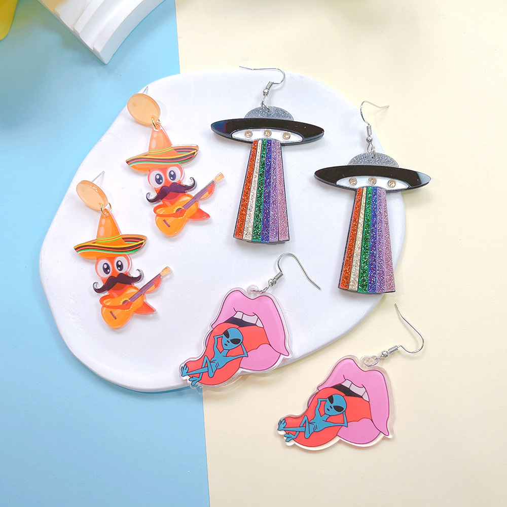 Acrylic Material Alien, Ufo Pattern 1 Pair Cartoon Style Alien Ufo Acrylic Women'S Drop Earrings Earrings Ear Studs