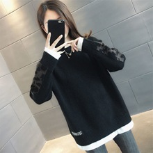 2025秋冬新款中长款假两件毛衣时尚宽松慵懒风针织打底衫百搭上衣