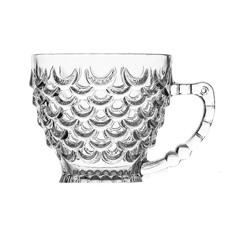 Taza de café de escala de pescado creativa taza de lujo del hogar de alto aspecto femenino exquisito postre vidrio ins viento flor taza de té