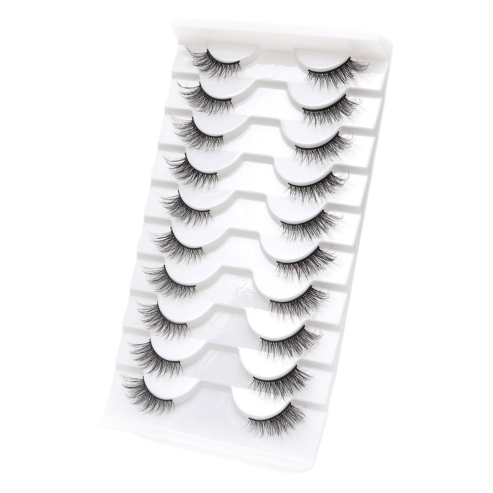Transfronterizo europeo y americano 10 pares de ojo de gato medio ojo pestañas postizas naturales gruesas pestañas de cola de ojo rizado en stock al por mayor