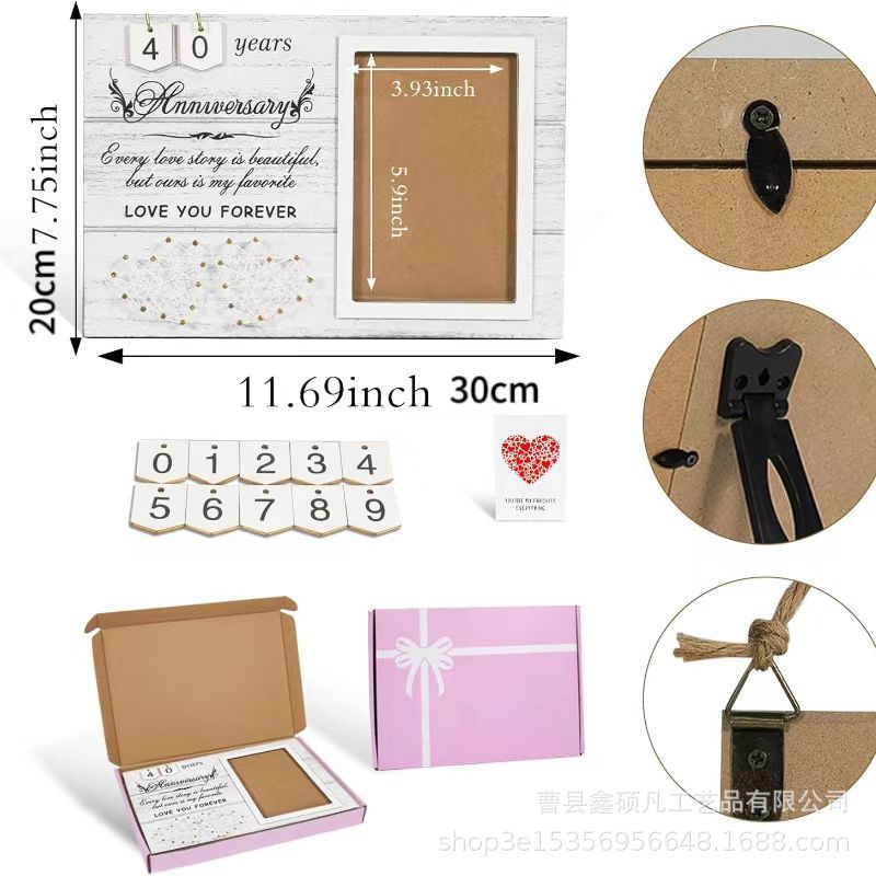 Marco de fotos de aniversario de boda de madera transfronteriza, decoración, marco de fotos de aniversario, mesa creativa de madera para colgar