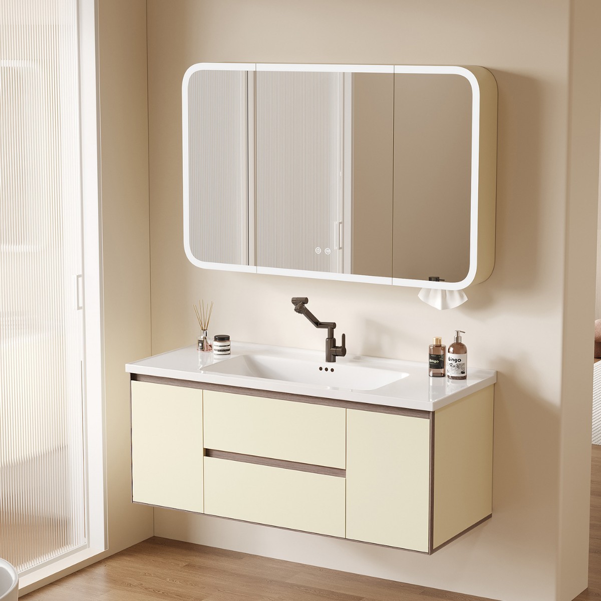 Gabinete de baño de crema de aire, lavabo de panal, lavabo de mano, lavabo de cara, lavabo de cerámica integral, lavabo de baño, espejo de belleza