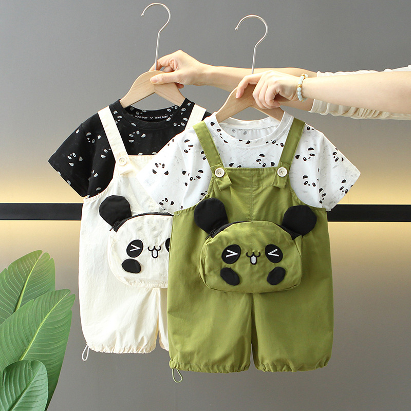 7916 traje de verano para niños 2025 nuevos monos de verano para niños de dos piezas de manga corta ropa de estilo occidental para bebés