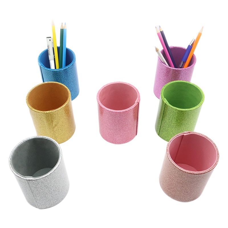 Fuente de la fábrica en stock creativo redondo pu titular de la pluma engrosada cuero redondo escritorio pluma titular maquillaje cepillo contenedor de almacenamiento