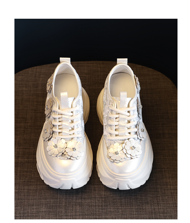 Giày sneaker nữ chunky đế dày tăng chiều cao, lưới thoáng khí — Màu trắng chi tiết 21