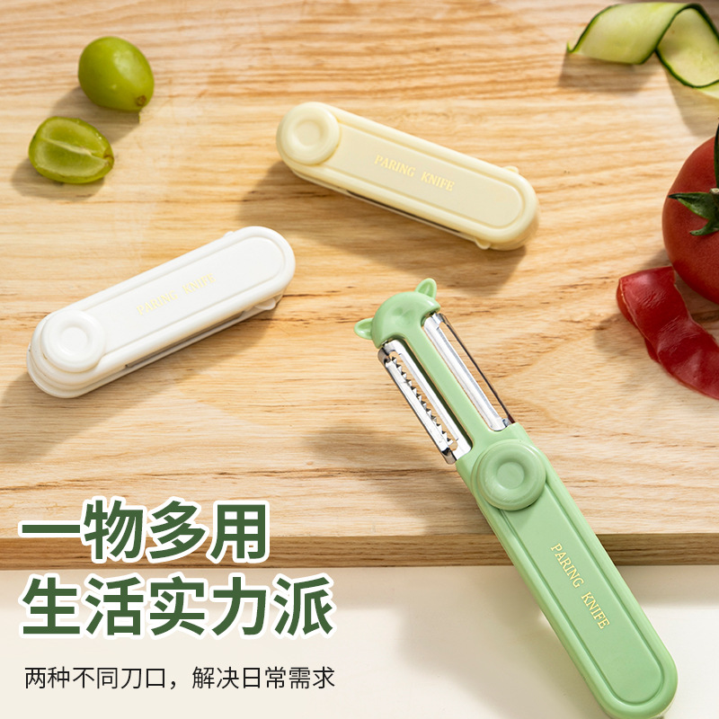 Cuchillo creativo de raspado de acero inoxidable 2 en 1 raspado de raspado de raspado multifuncional de verduras frijoles raspado de alambre cortador