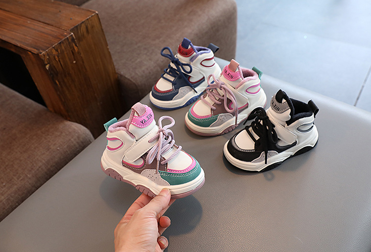 Girls' Sports Shoes 2024 Autumn and Winter New Trendy Brand High-Top Sneakers Cute Cartoon Decoration Boys' Second Cotton Casual Shoes_voghion.com