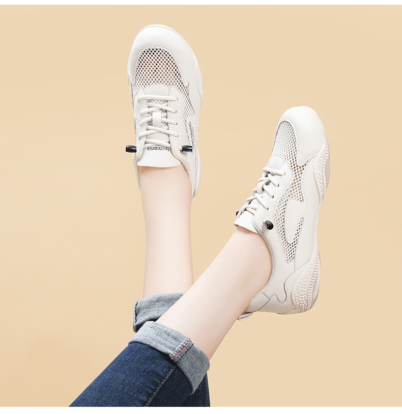 Giày sneaker nữ da thật trắng đế mỏng lưới thoáng khí mùa hè 2025 — Màu be L58109KAY, TrắngL58109KAY chi tiết 7