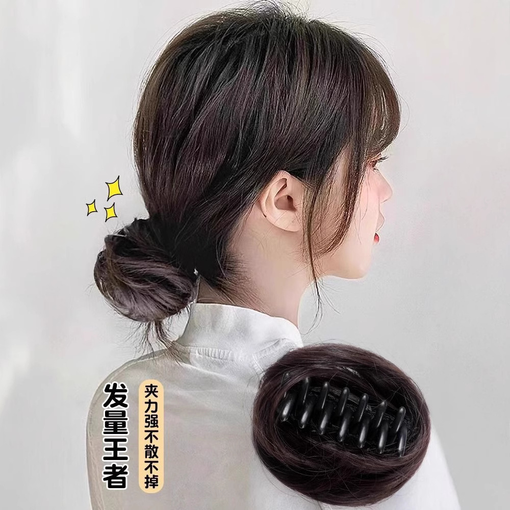 Perucas pequeñas pinzas de agarre para mujeres primavera y verano esponjoso nuevo clip de pelo de bola alta pelucas bolsa de pelo medio atado detrás de la cabeza anillo de pelo