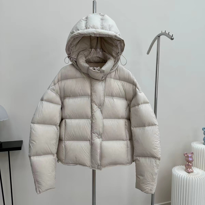 2026 New Women's Short Down Jacket with Puff Hat, Korean Style, Thickened Puff Coat, 90% White Duck Down, Warm Outerwear