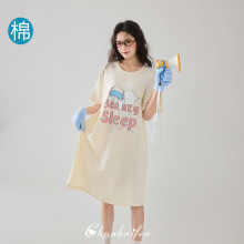 【凉感型】拉架棉少女睡裙短袖可爱卡通小熊休闲甜美睡衣裙家居服
