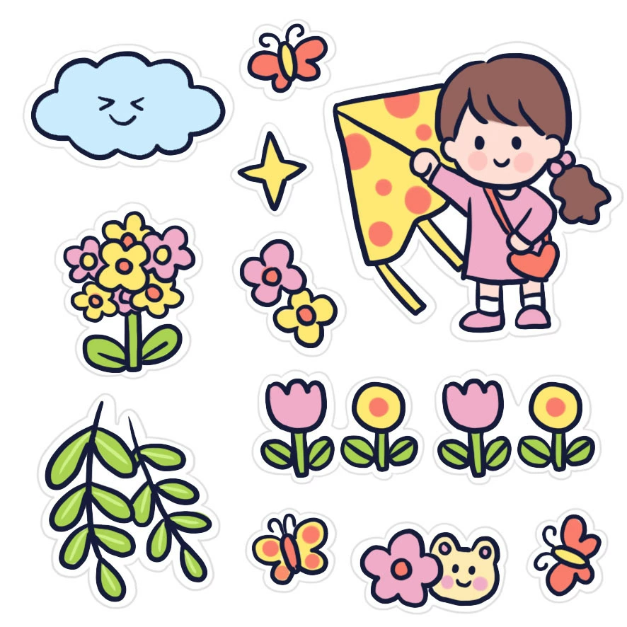 Cartoon sticker, laptop, book, DIY, for students