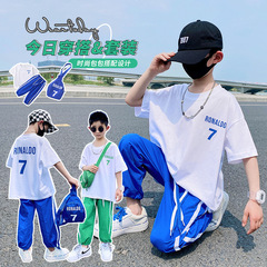 Girls summer short-sleeved skirt suit 2023 new Korean version Internet celebrity contrasting summer two-piece trendy set for older children